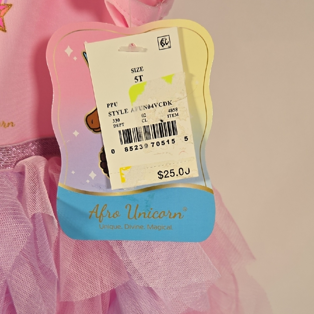 5T Afro Unicorn Princess Dress With Unicorn Print - Picture 2 of 8
